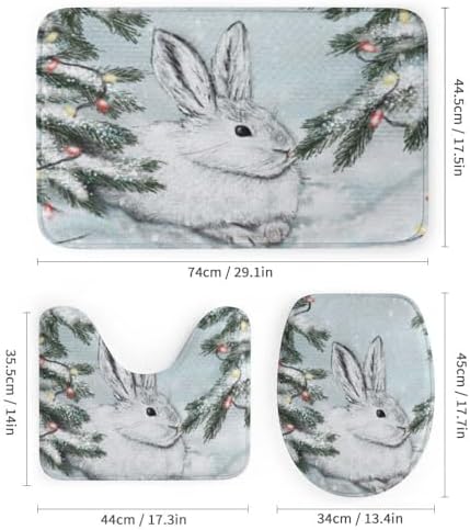 Kuizee 4 Piece White Hare Snow Shower Set with Rugs and 12 Hooks