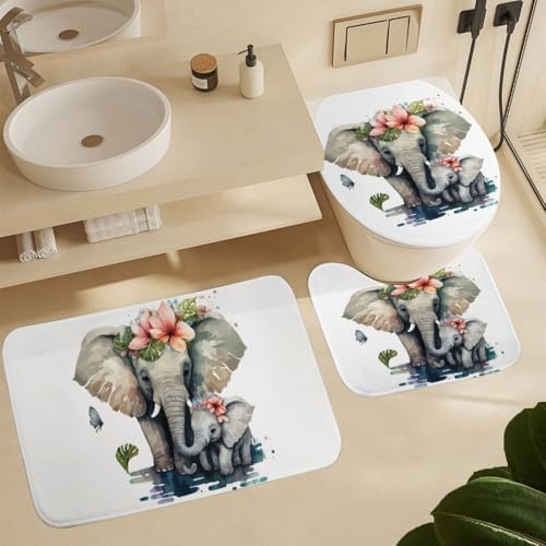 Kuizee 4 Piece Shower Curtain Set with Rugs and 12 Hooks 1