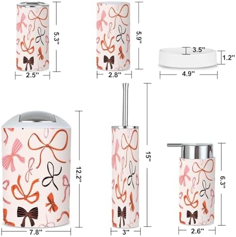 6 Piece Boho Bathroom Accessories Set with Red Bow Knots 1