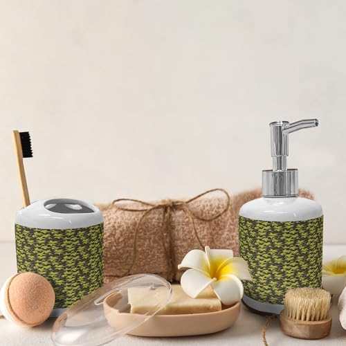 Ambesonne Floral Soap Dispenser Toothbrush Holder Set Ceramic Antique Design