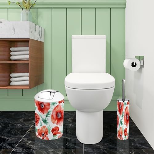 Boho Red Flowers Bathroom Accessory Set 6 Piece
