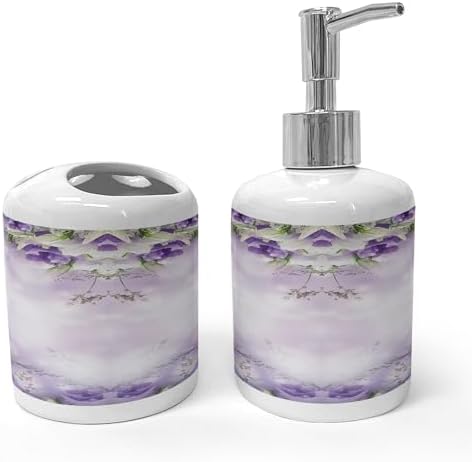 Ambesonne Floral Soap Dispenser Toothbrush Holder Set 1