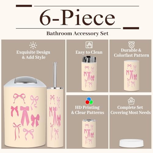 6 Piece Boho Bathroom Accessories Set with Seamless Print