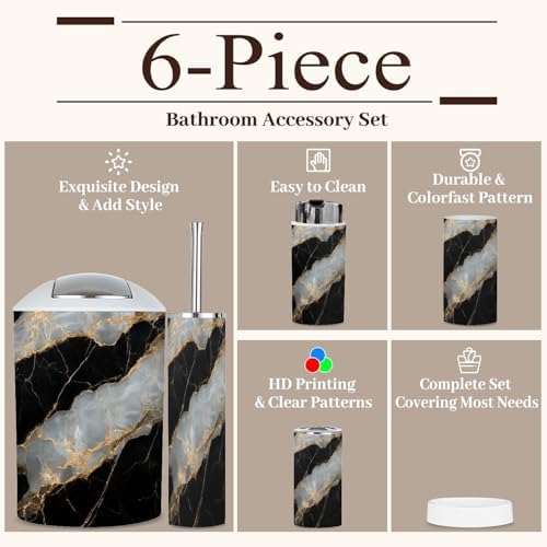 6 Piece Bathroom Accessories Set with Golden Veins Marble Design