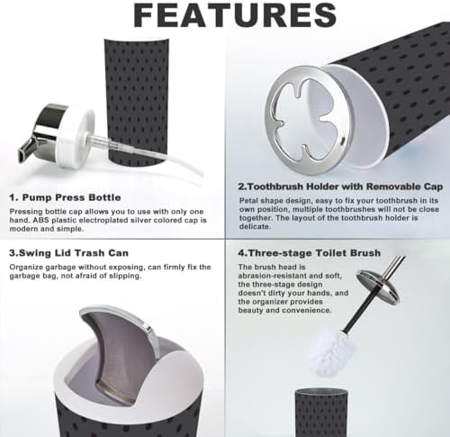 Modern Bathroom Accessories Set 6 Pcs Black White