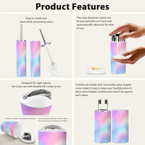 Boho Pastel Iridescent Rainbow Trash Can Set