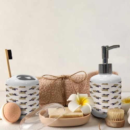 Ambesonne Dancing Bears Soap Dispenser Toothbrush Holder Set 2 Pcs
