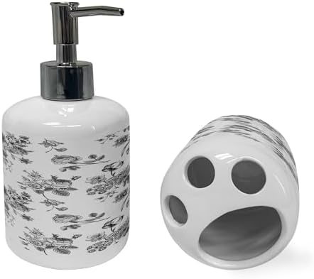Ambesonne Black and White Soap Dispenser Toothbrush Holder Set 1