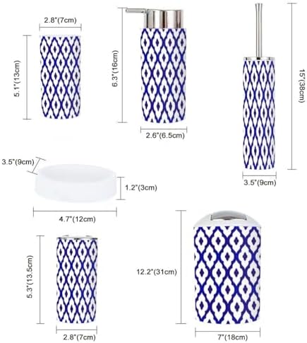 Modern Blue White Bathroom Accessories Set 6 Pcs