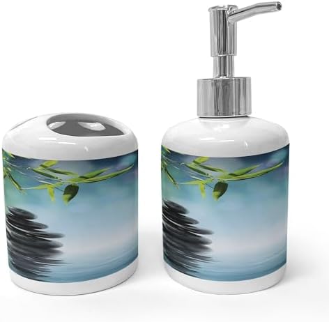 Ambesonne Ceramic Spa Soap Dispenser Toothbrush Holder Set 2 Pcs