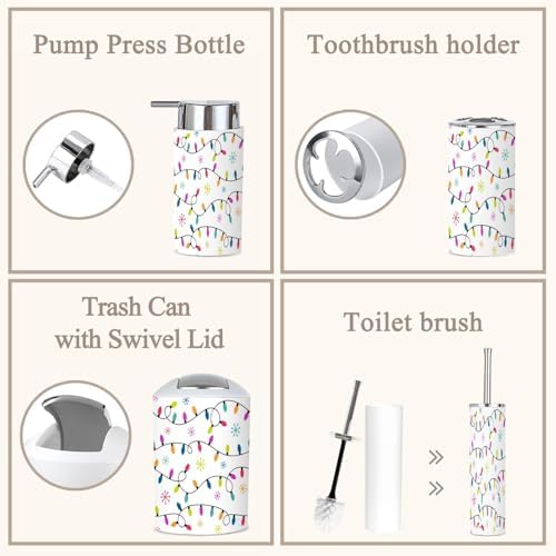 6 Piece Bathroom Accessories Set with Christmas Light Snowflakes Design