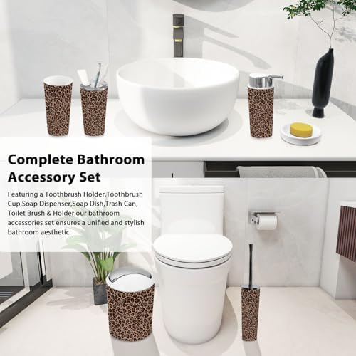 Boho Leopard Print Bathroom Accessory Set 6 Piece