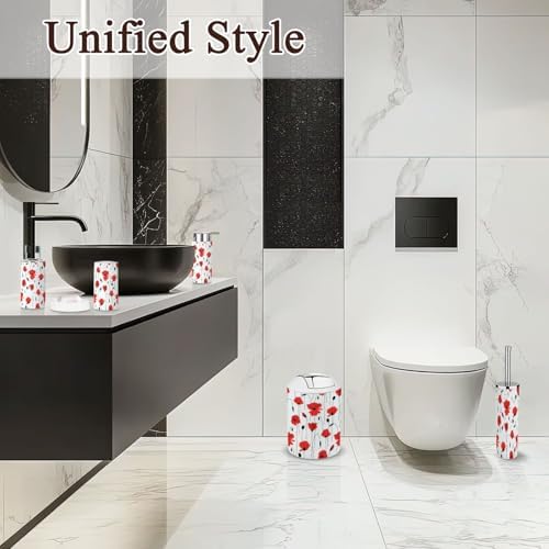 6 Piece Red Flower Bathroom Accessories Set