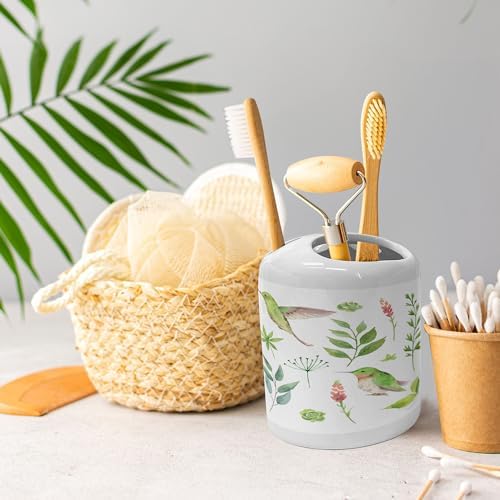 Ambesonne Hummingbird Soap Dispenser Toothbrush Holder Set 2 Pcs White Apple Green
