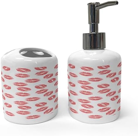 Ambesonne 2 Pc Ceramic Soap Toothbrush Holder Set