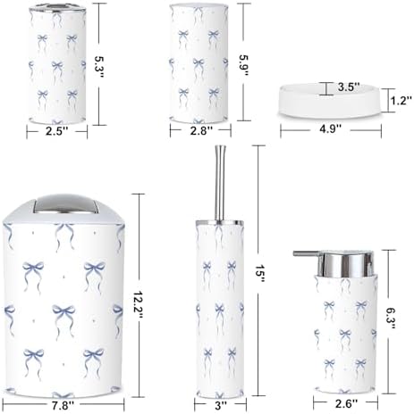 6 Piece Bathroom Accessories Set Soft Blue Boho Design