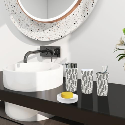 Boho Black Abstract Floral Trash Can Accessories Set