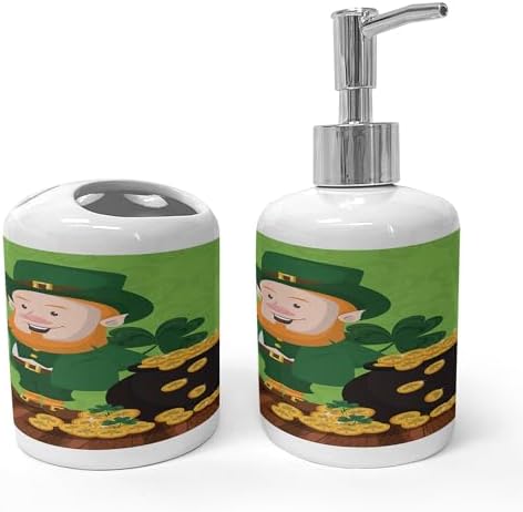 Ambesonne Leprechaun Soap Toothbrush Holder Set 2 Pcs Lime Green Ceramic