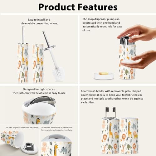 Boho Bathroom Accessory Set 6 Piece Wild Animals
