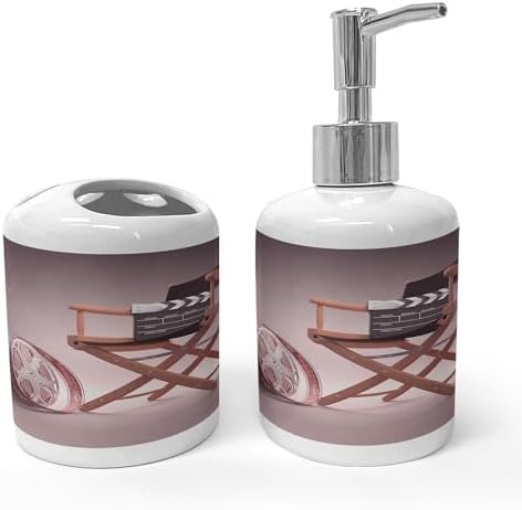 Ambesonne Dark Mauve Ceramic Soap Dispenser Toothbrush Holder Set