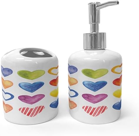 Ambesonne Grunge Soap Toothbrush Holder Set 2 Pcs Rainbow Heart Valentine Design