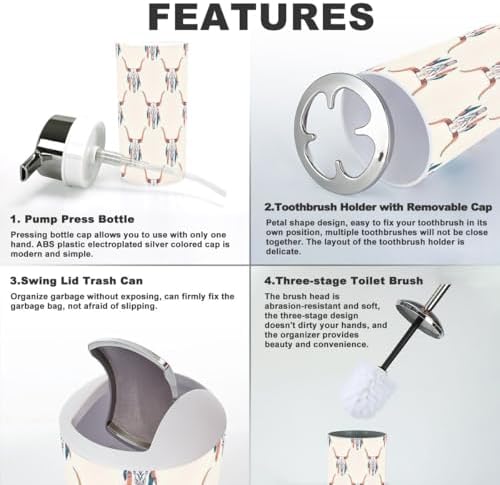Tribal Bull Skull Bathroom Accessories Set 6 Pcs