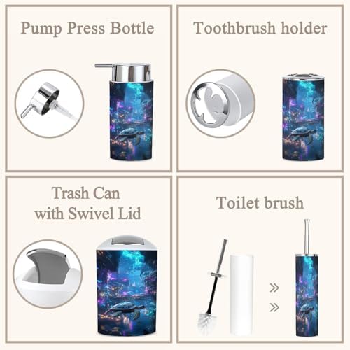 6-Piece Bathroom Accessories Set with Robotic Sea Turtle and Bioluminescent Plants