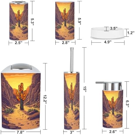 6 Piece Boho Bathroom Accessories Set with Cactus Stained Glass Design