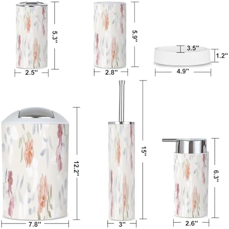6 Piece Bathroom Accessories Set Minimalist Botanical Wall Art