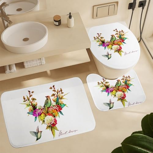 Kuizee 4-Piece Floral Shower Set with Rugs 72x72 Inch