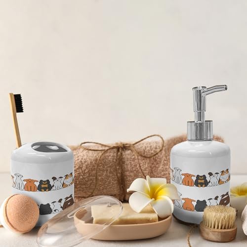 Ambesonne Ceramic Soap Toothbrush Holder Set 2 Pcs Yellow Brown