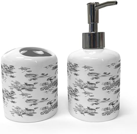 Ambesonne Black and White Soap Dispenser Toothbrush Holder Set 1