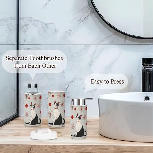 6 Piece Bathroom Accessories Set with Cats Print 1