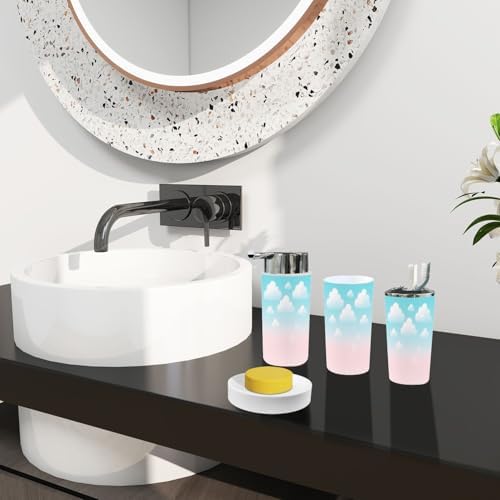 Boho Cloud Trash Can Toothbrush Holder Set