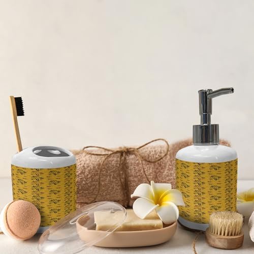 Ambesonne Ceramic Soap Toothbrush Holder Set 2 Pcs Earth Yellow Black and Umber