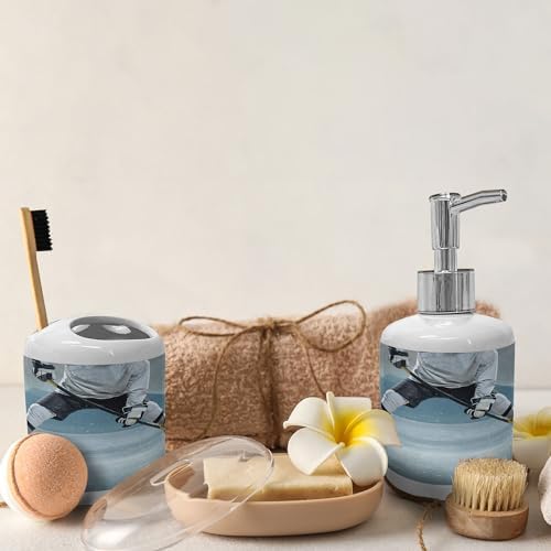 Ambesonne Sports Soap Dispenser and Toothbrush Holder Set