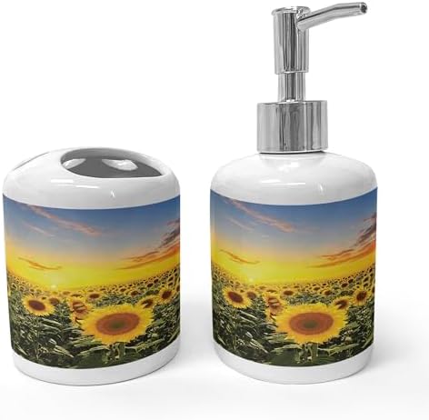 Ambesonne Ceramic Soap Toothbrush Holder Set Green Yellow