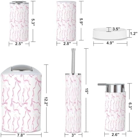 6 Piece Bathroom Accessories Set in Elegant Pink and White