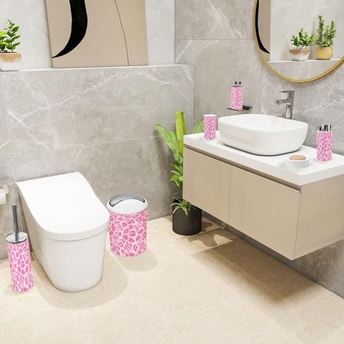 6 Piece Bathroom Accessories Set with Ombre Leopard Print Bow