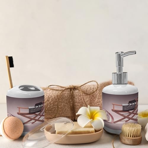 Ambesonne Dark Mauve Ceramic Soap Dispenser Toothbrush Holder Set