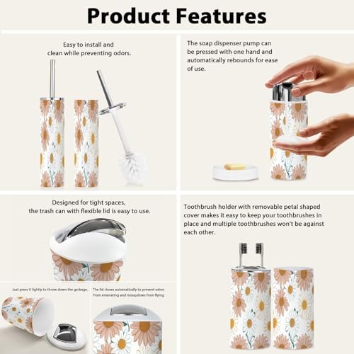 Boho Bathroom Accessory Set 6 Piece Chamomile Design