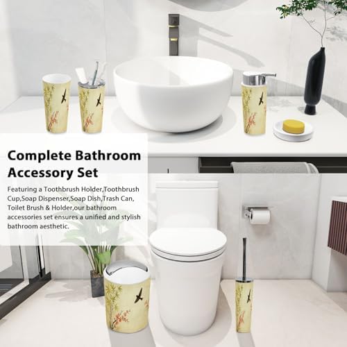 Boho Bathroom Accessory Set 6 Piece Bamboo Style