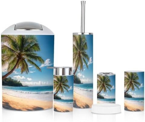 6 Piece Bathroom Accessories Set with Palm Trees Design 1