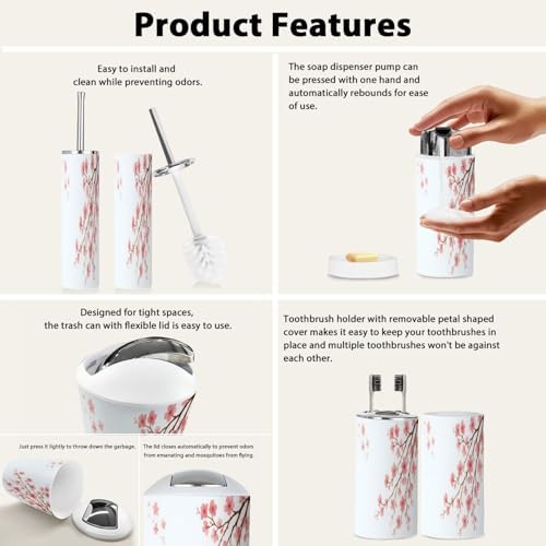 Boho Bathroom Accessory Set 6 Piece Cherry Blossom Design