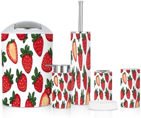 6-Piece Bathroom Accessories Set with Fresh Strawberry Pattern