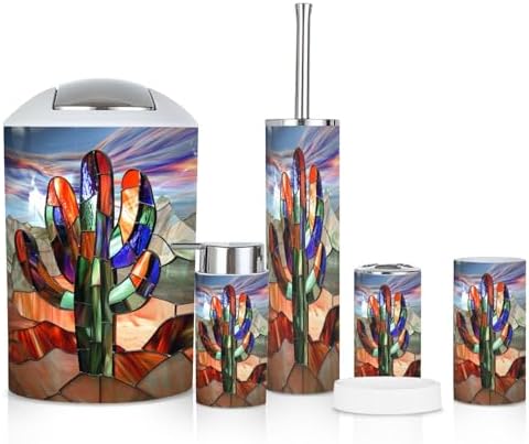 6 Piece Abstract Cactus Bathroom Accessories Set