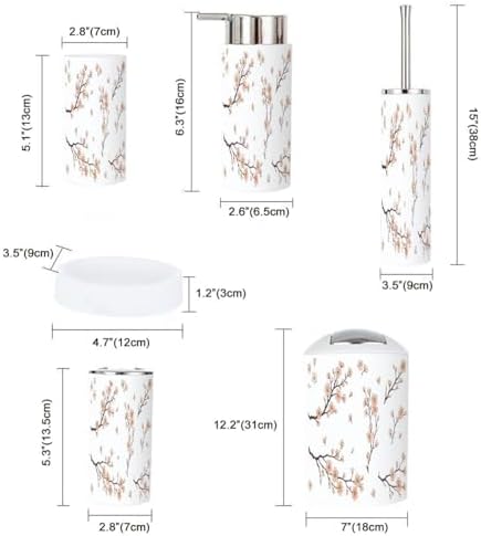 TRANQDEHOM 6-Piece Bathroom Accessory Set with Cherry Blossom Design