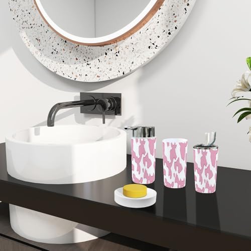 Boho Pink Cow Bathroom Accessory Set 6 Piece 1