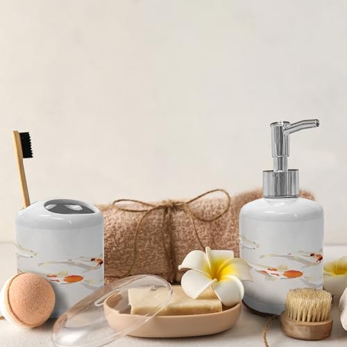 Ambesonne Animal Soap Dispenser Toothbrush Holder Set Ceramic 2 Pcs Orange Beige