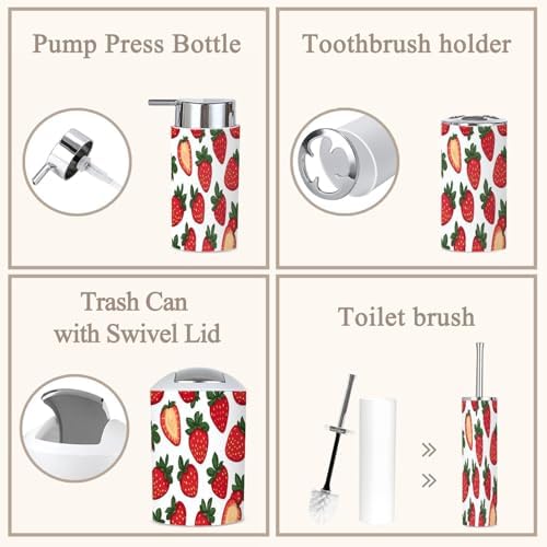 6-Piece Bathroom Accessories Set with Fresh Strawberry Pattern